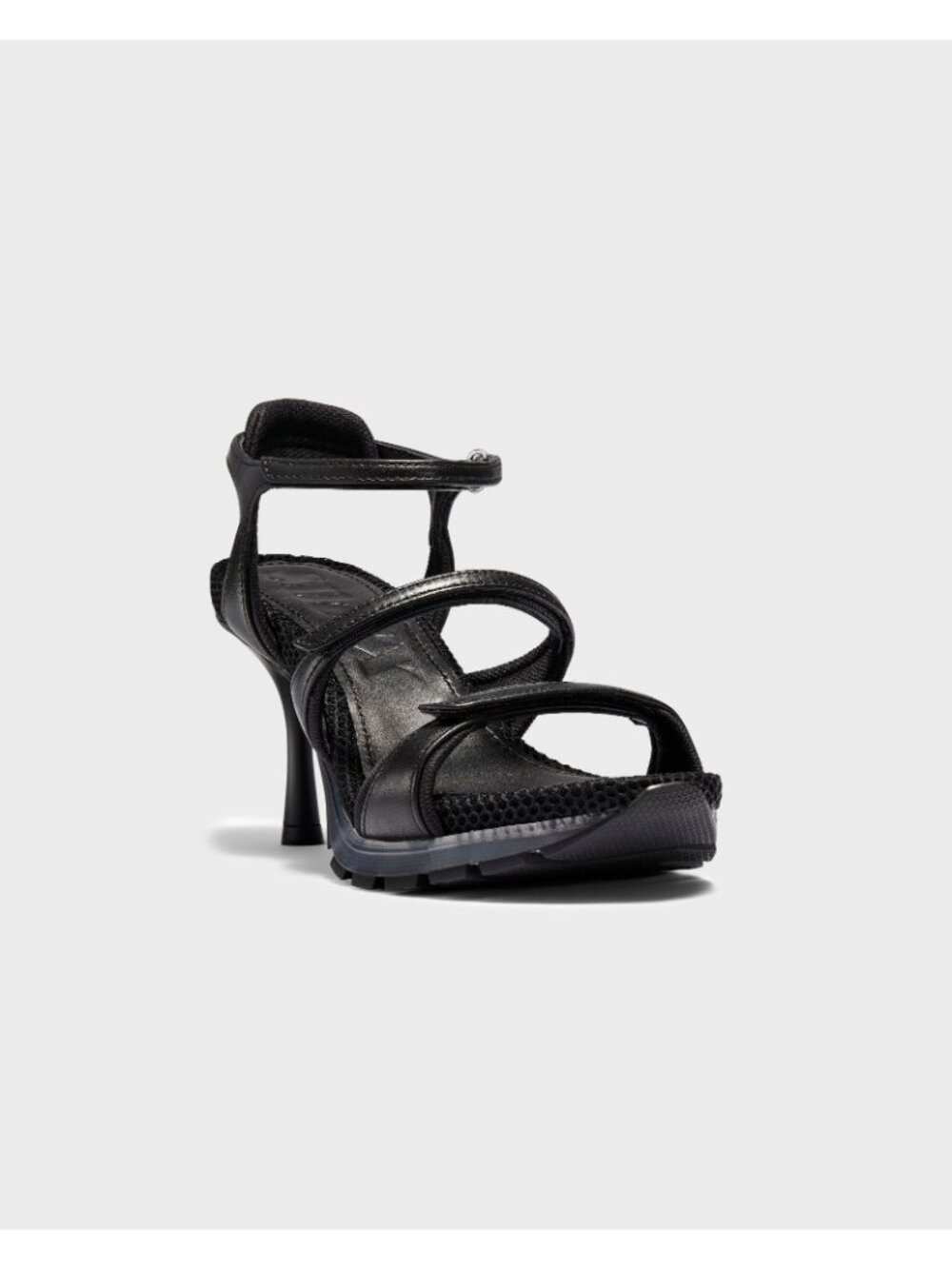 Sneex Charlie Sandal Black Leather NEW Mesh Triple Strap Heels Womens 11 - Picture 2 of 11